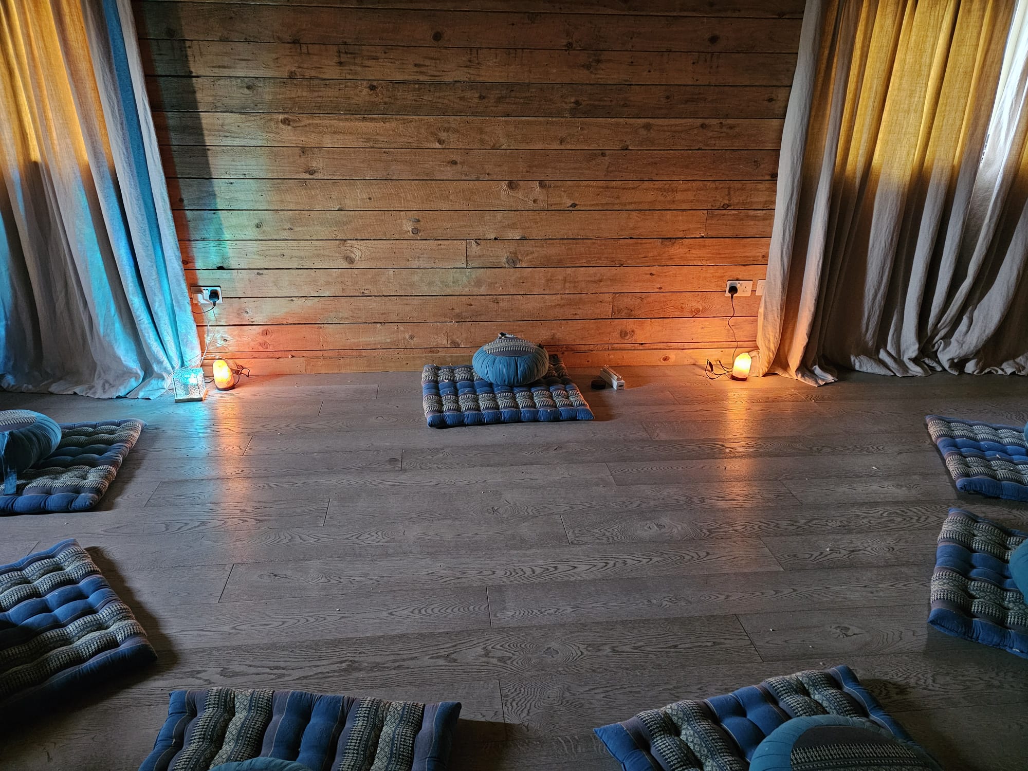 Yoga and meditation studio, set up from a Coastal Awakening retreat
